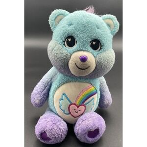 Soft Care Bears Dream Bright Bear Rainbow Heart Wings Purple Blue Plush 13 inch